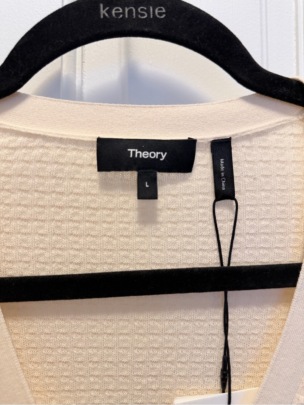 Theory Cream Waffle-Knit V-Neck Button Cardigan - Picture 2 of 2